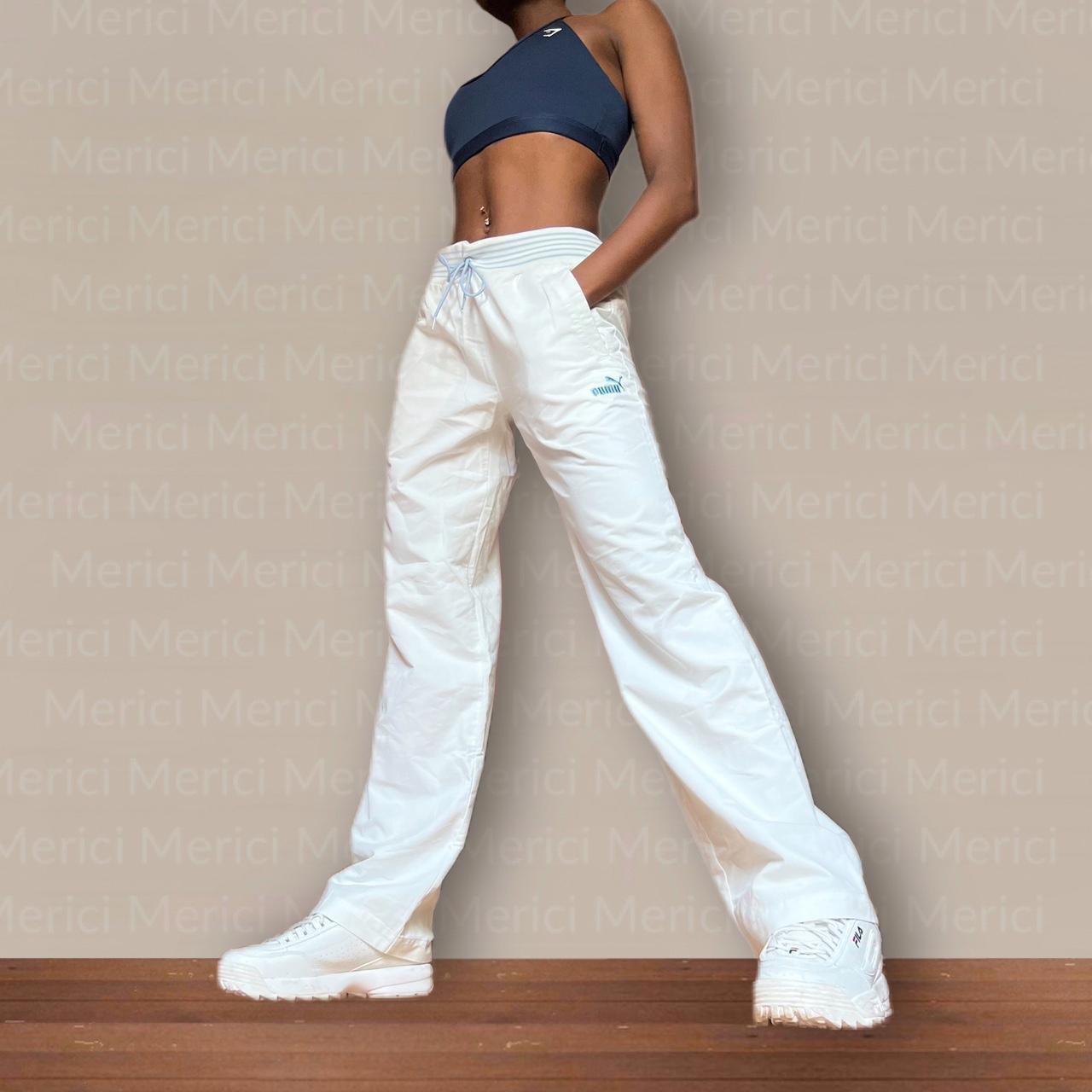 y2k track pants Small • white • drawstring waist •... Depop