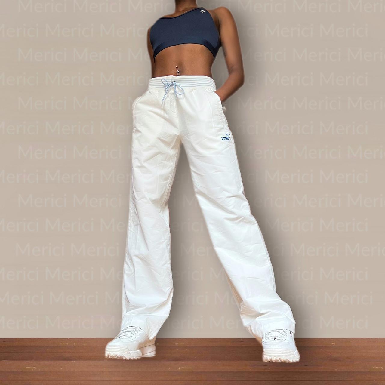 y2k track pants Small • white • drawstring waist •... Depop