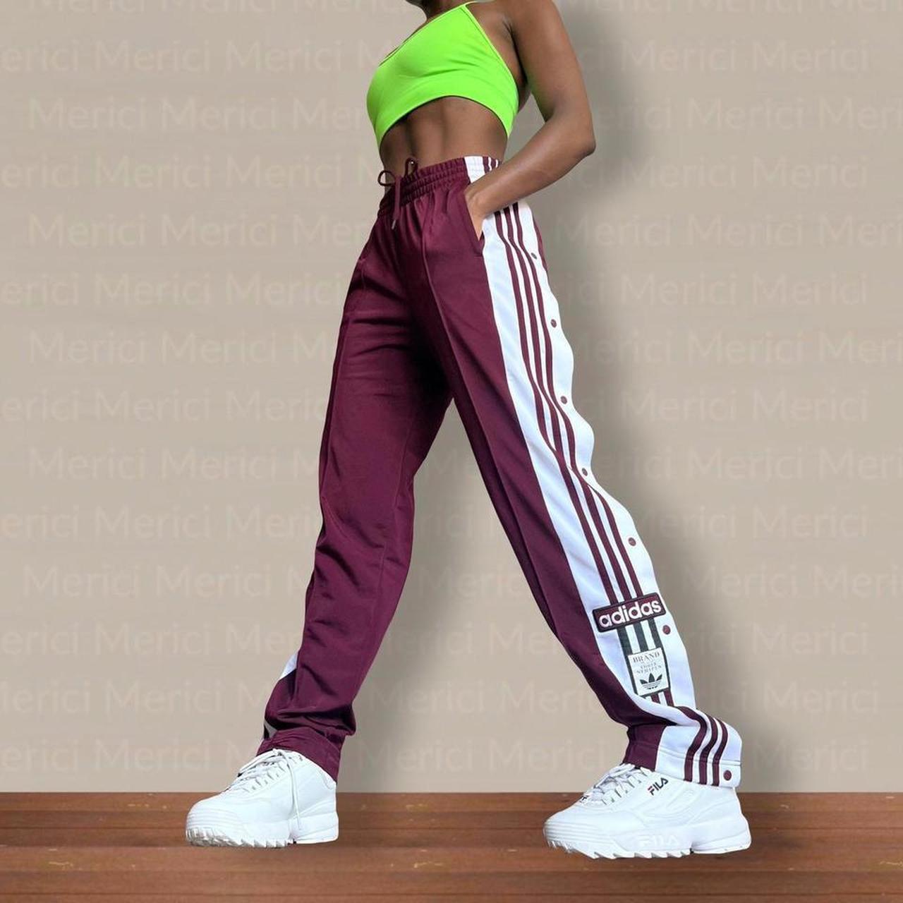 Adidas popper trousers size 8 • lilac • drawstring - Depop