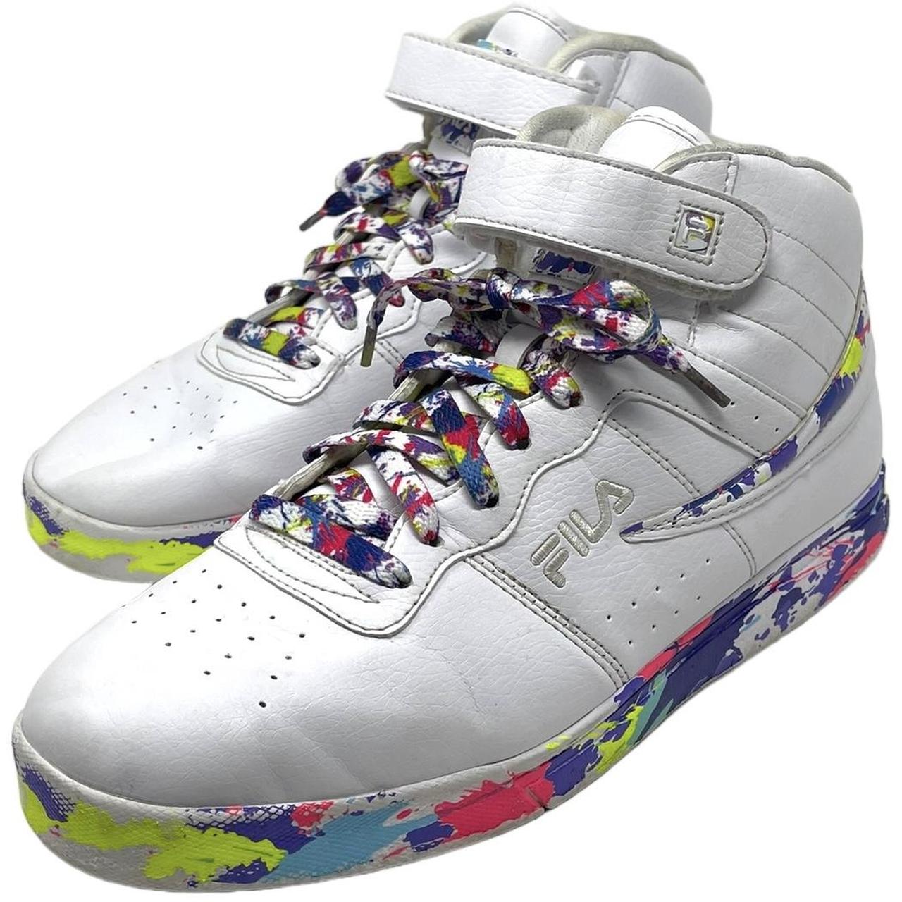 White Fila Marble Shoes Fila Vulc 13 Paintball Splatter High Top Depop