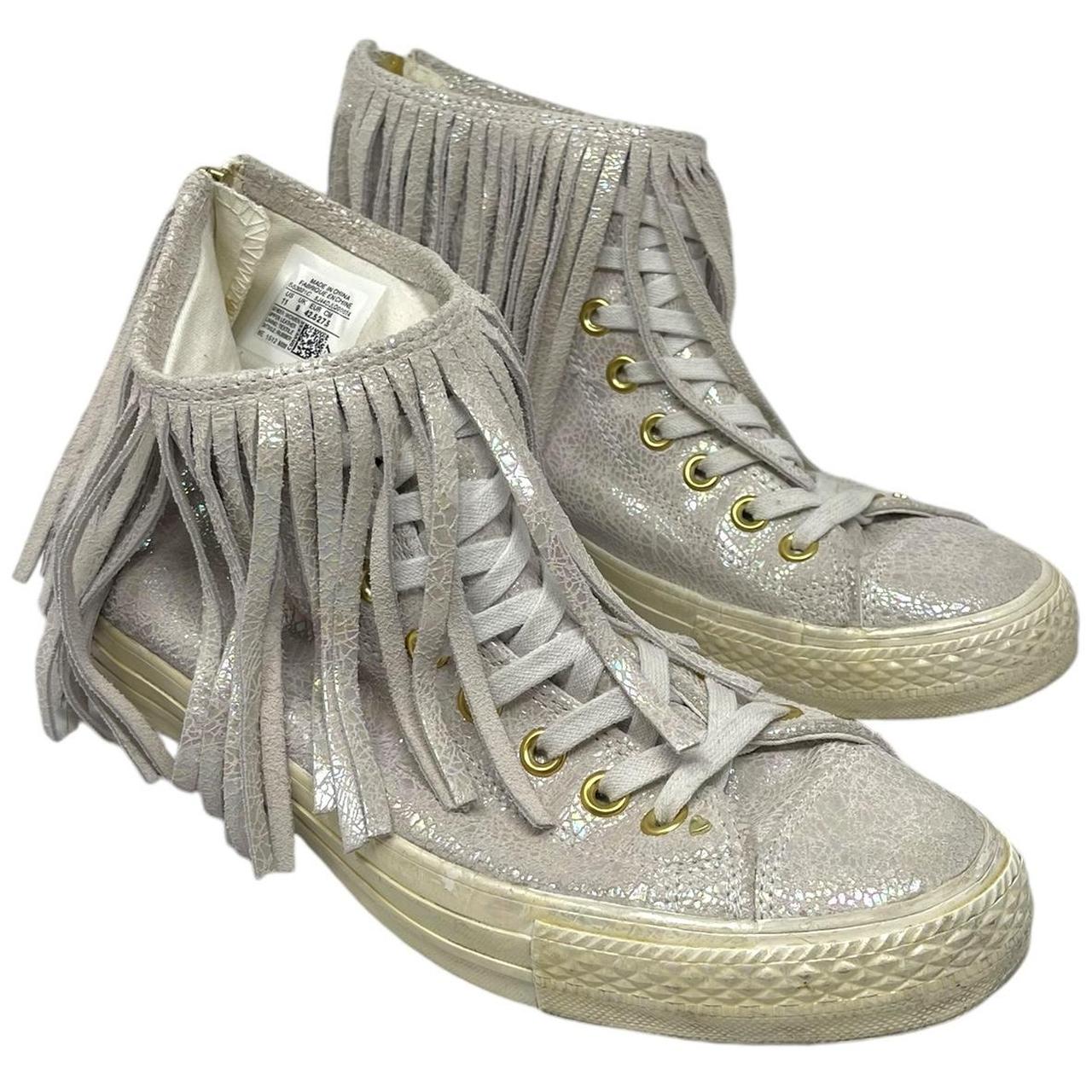 Silver leather converse womens deals