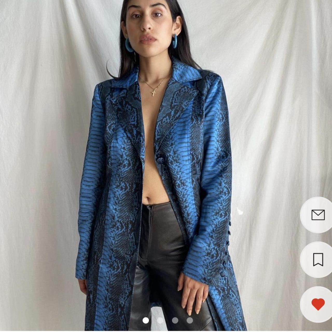 REPOP) BLUE SNAKESKIN PRINT COAT 🦋 In vibrant blue/... - Depop