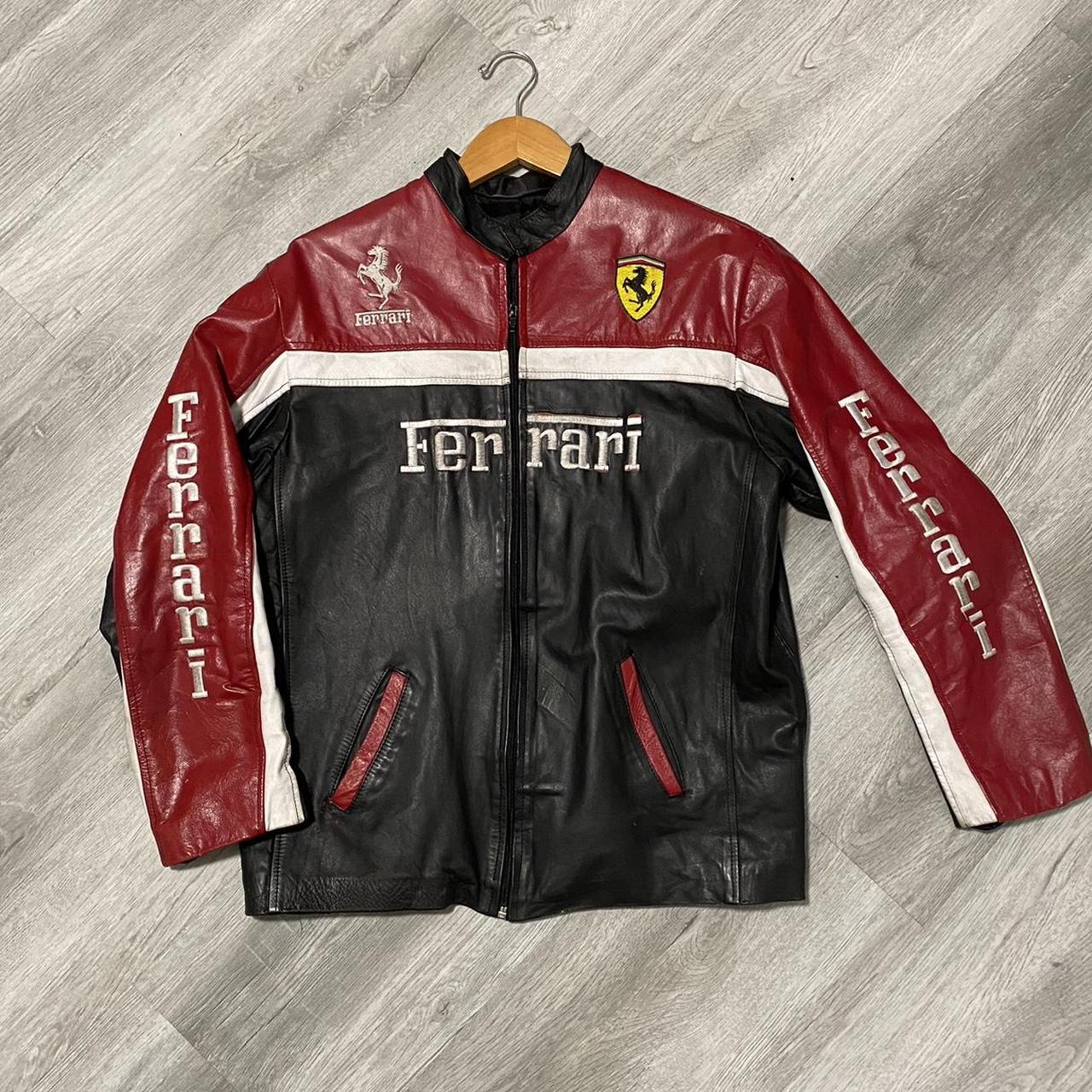 Vtg Ferrari leather jacket 90s Condition 8/10 Size M - Depop