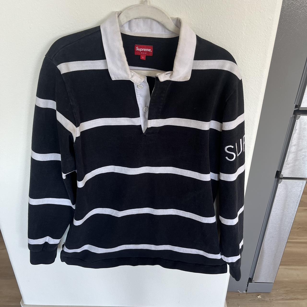Supreme Stripe Rugby Black L ポロ ラガー シャツ Supreme Stripe