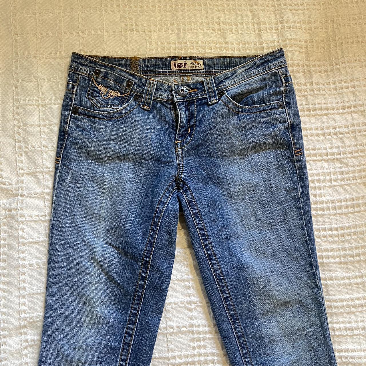 Women's Blue and Tan Jeans | Depop