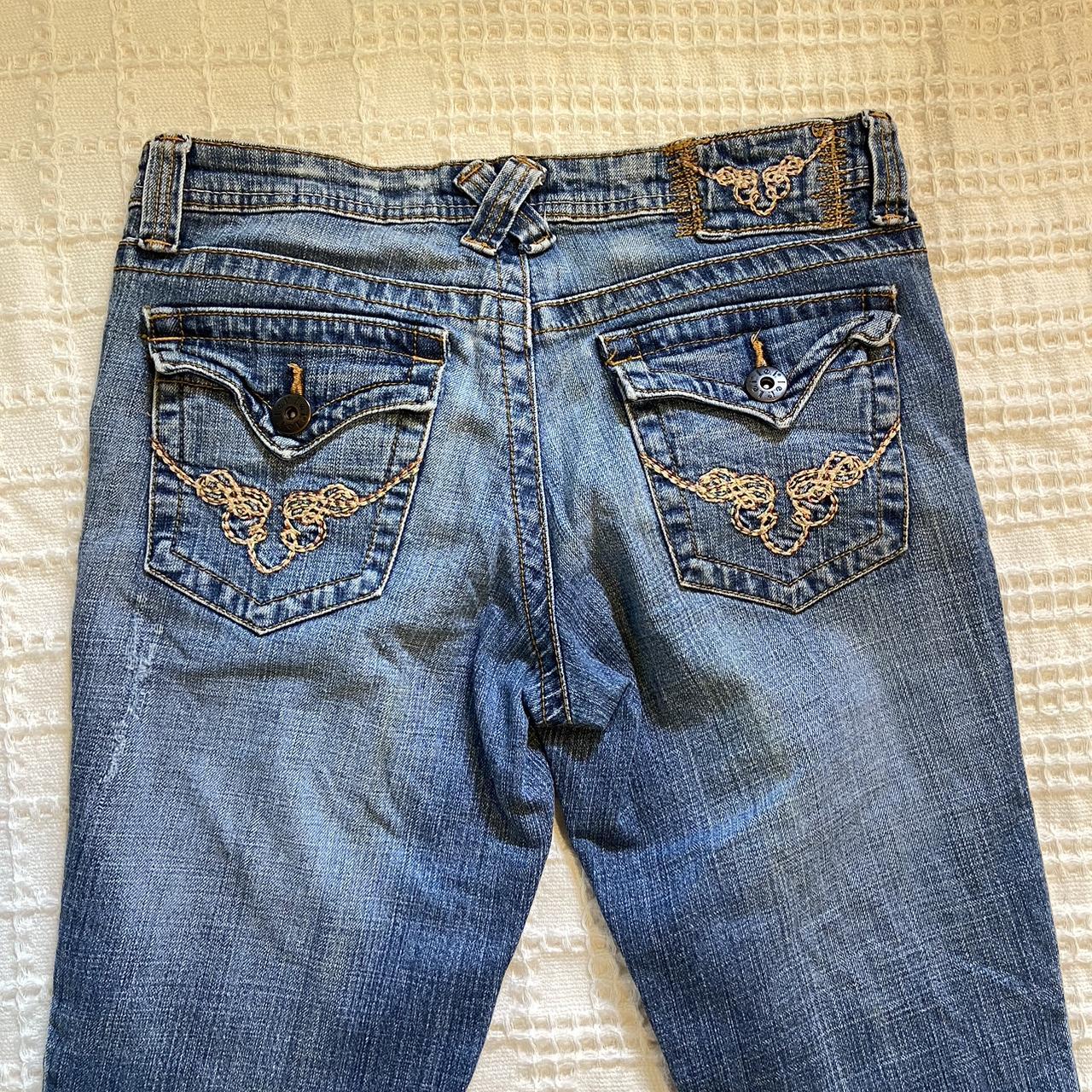 Women's Blue and Tan Jeans | Depop