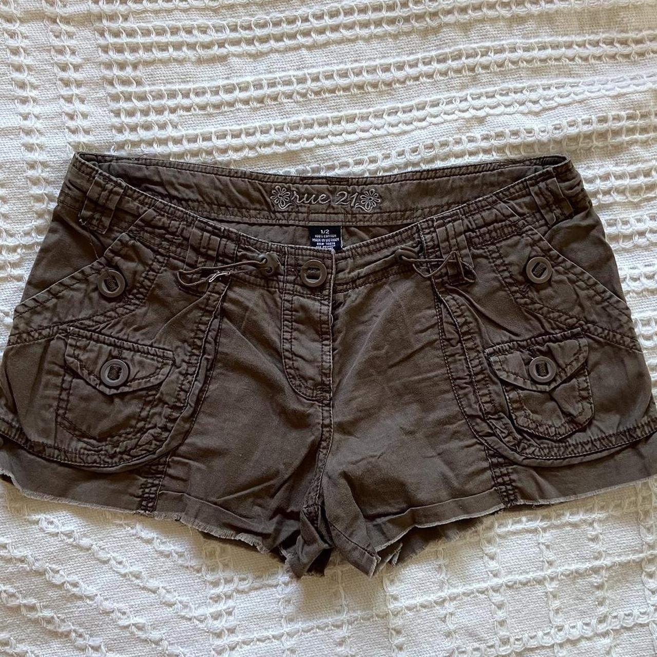 2000s Rue 21 brown low rise cargo shorts with... Depop