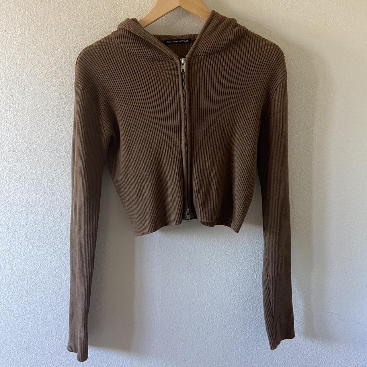 Brandy Melville Brown Arden double zip up hoodie... Depop