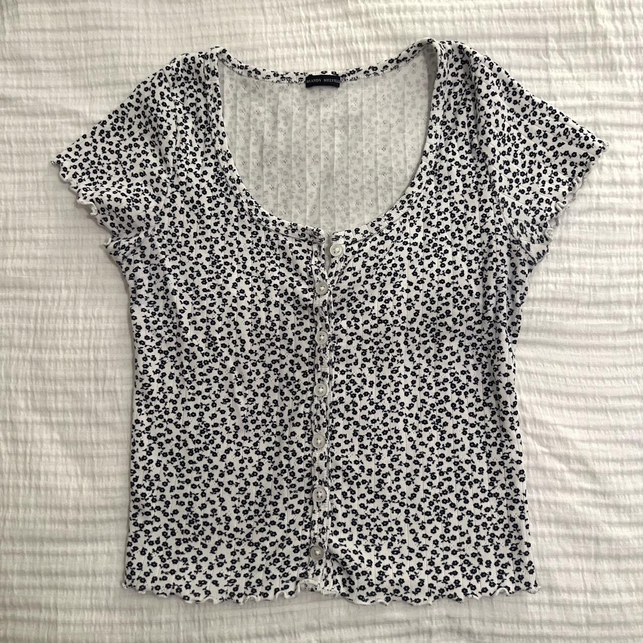 brandy melville floral button up top... - Depop