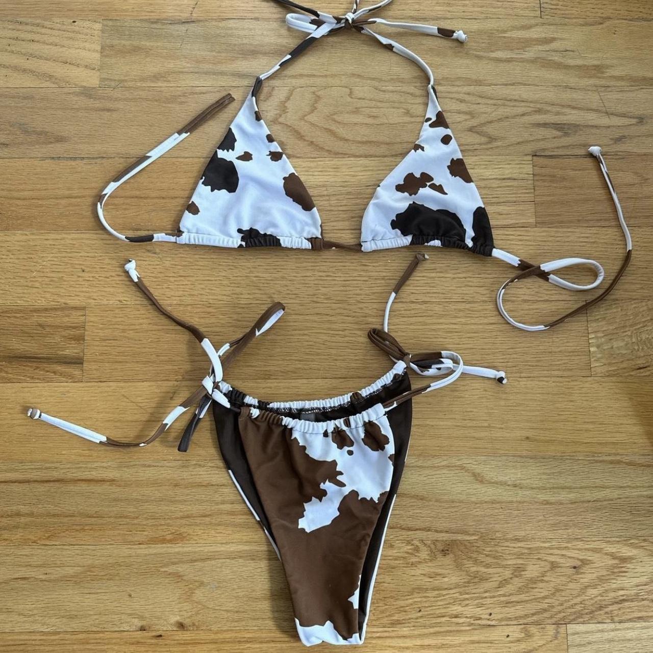 Zaful Cow print swimsuit - worn once by previous... - Depop