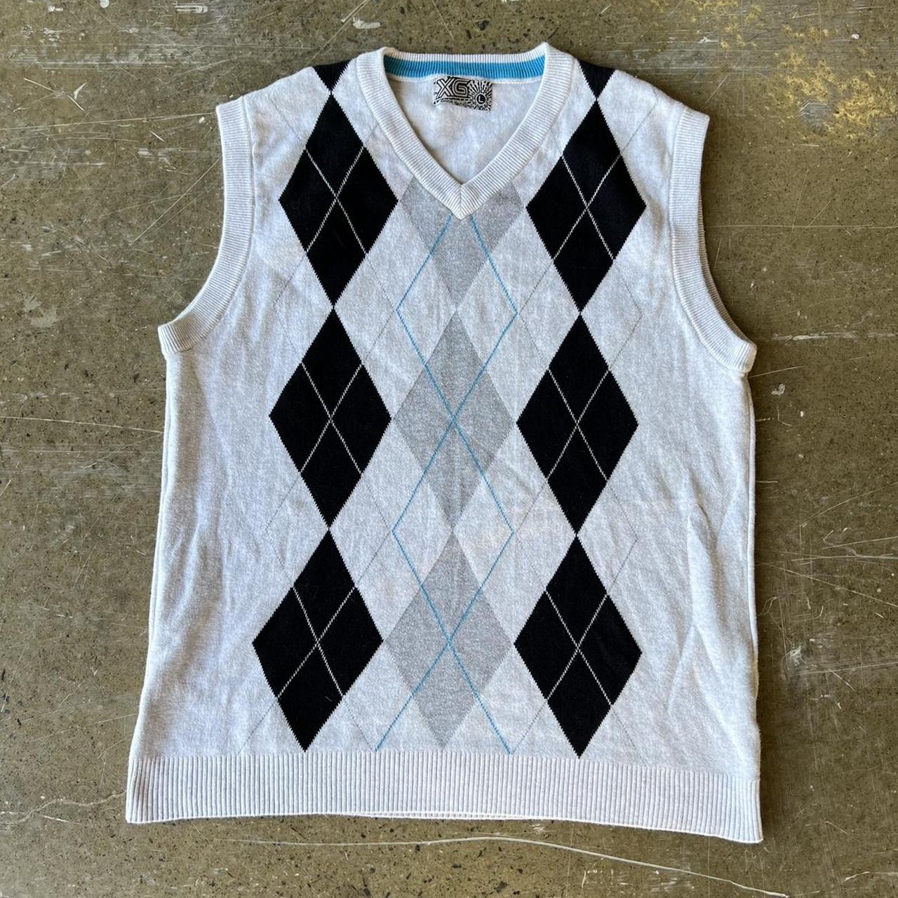 Vintage y2k Mens sleeveless Jersey with argyle - Depop