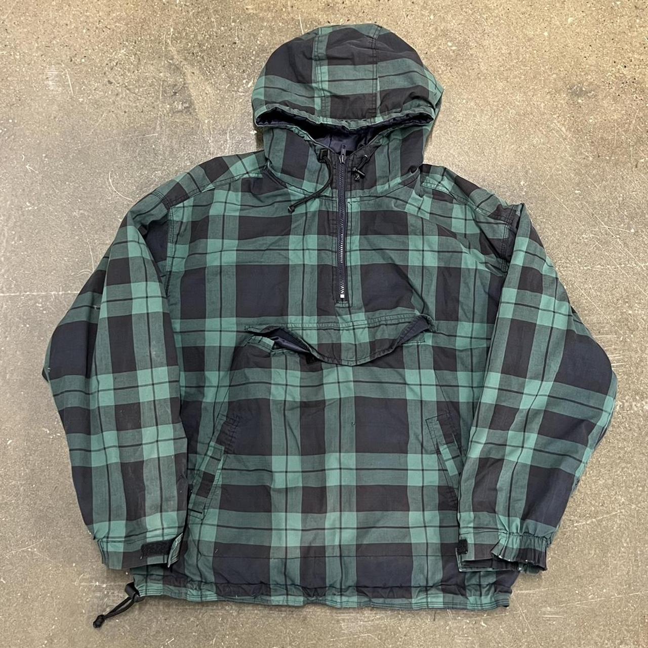 Vintage 90s Navy Blue/Green Plaid Gap Puffer Jacket... - Depop