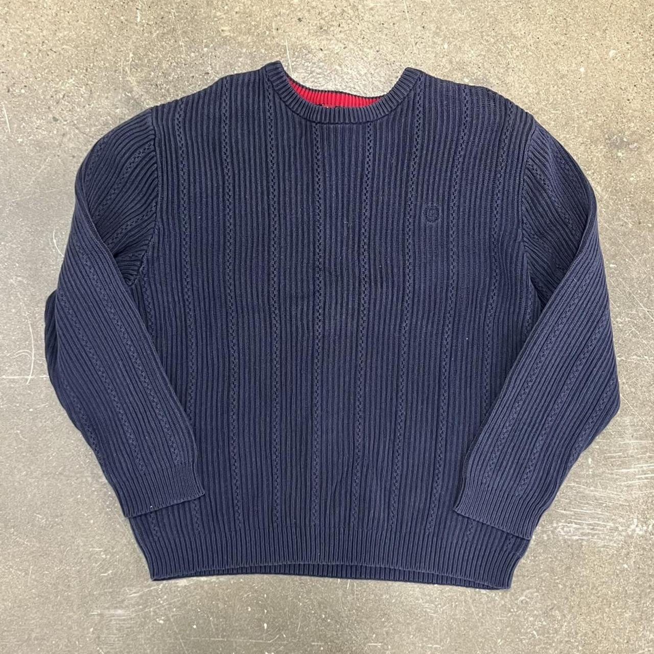 Vintage 90s Navy Blue Chaps Riveted Sweater Size:... - Depop