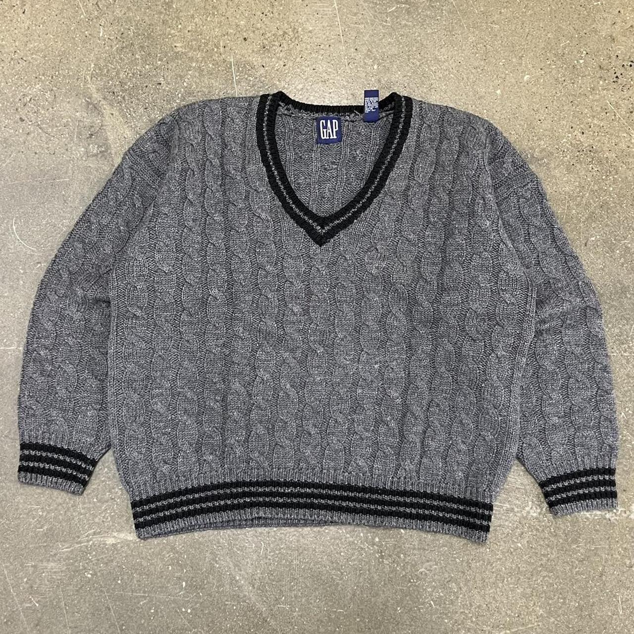 Vintage 90s Grey/Black Gap Pull Over V Neck Sweater...