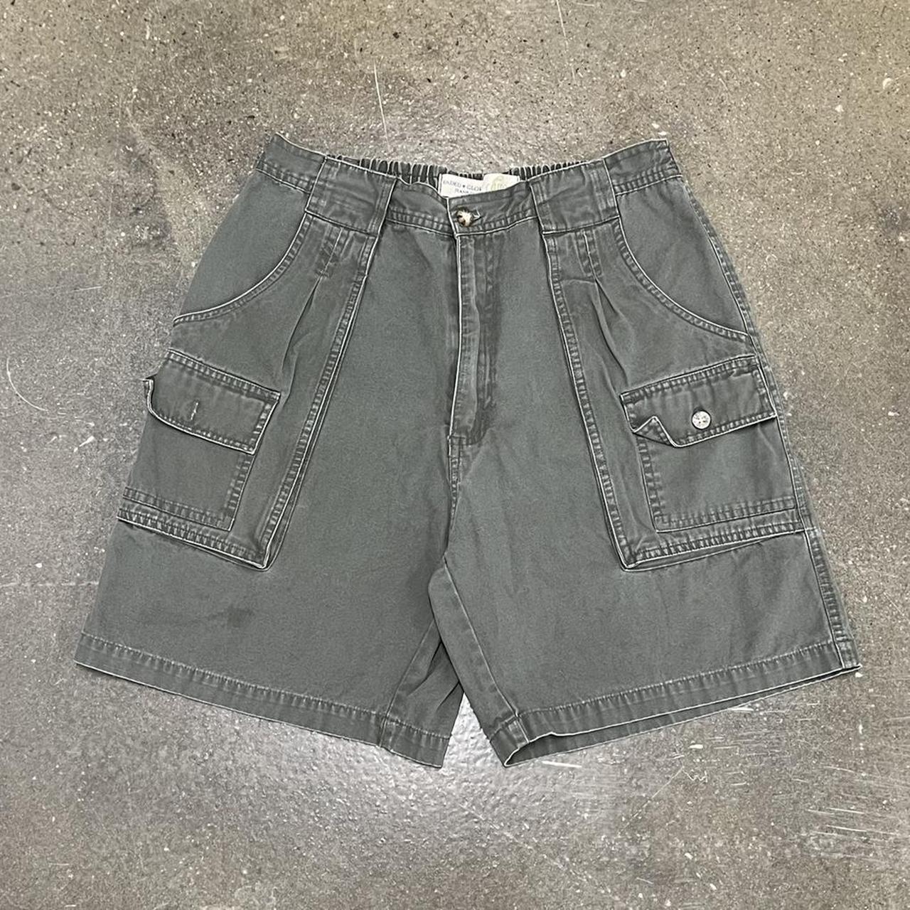 Vintage Dark Grey/Green Cute Baggy Cargo Shorts... - Depop