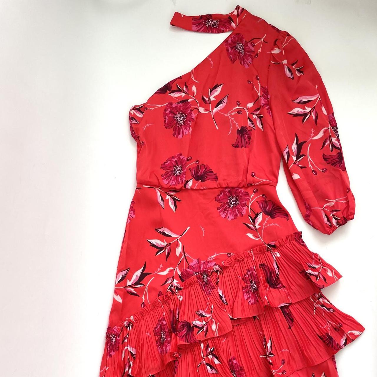 BCBG Max Azria red floral dress with asymmetric hem, | Depop
