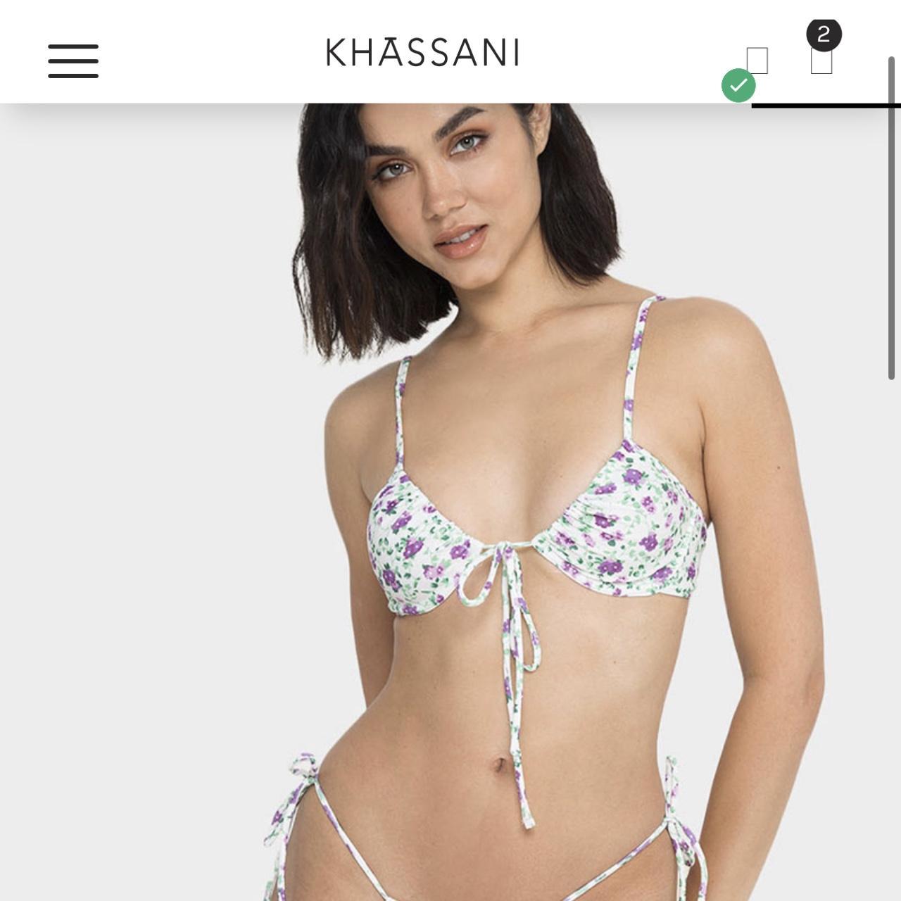 Khassani White and Purple Flowers Bikini Top Small. Depop