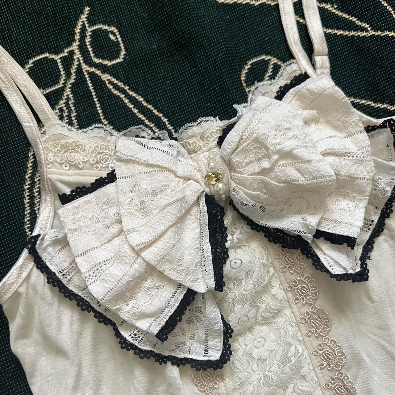 Axes Femme Large Bow Cream and Black Cami Adorable... - Depop