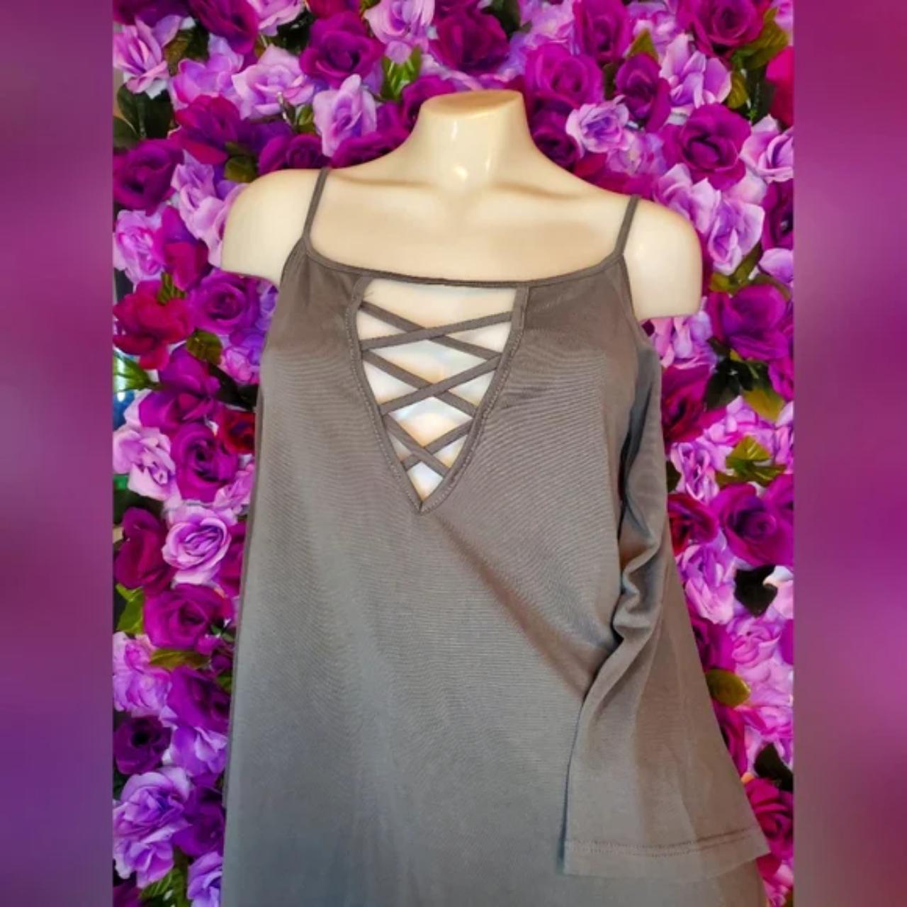 Loose top Gray/green Open shoulder with sleeves... Depop