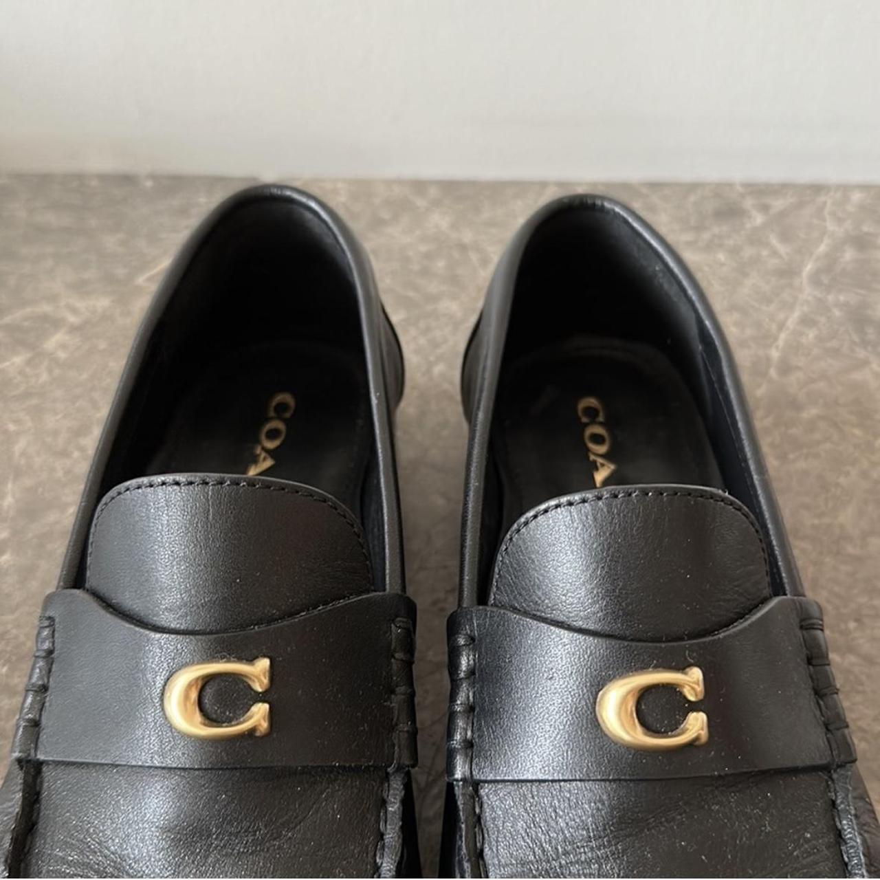 Coach Jolene black leather penny loafer with gold c... - Depop