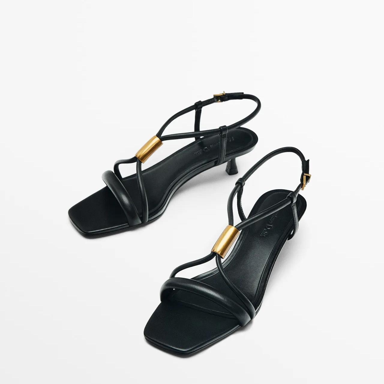 Massimo Dutti black leather strappy sandals with | Depop