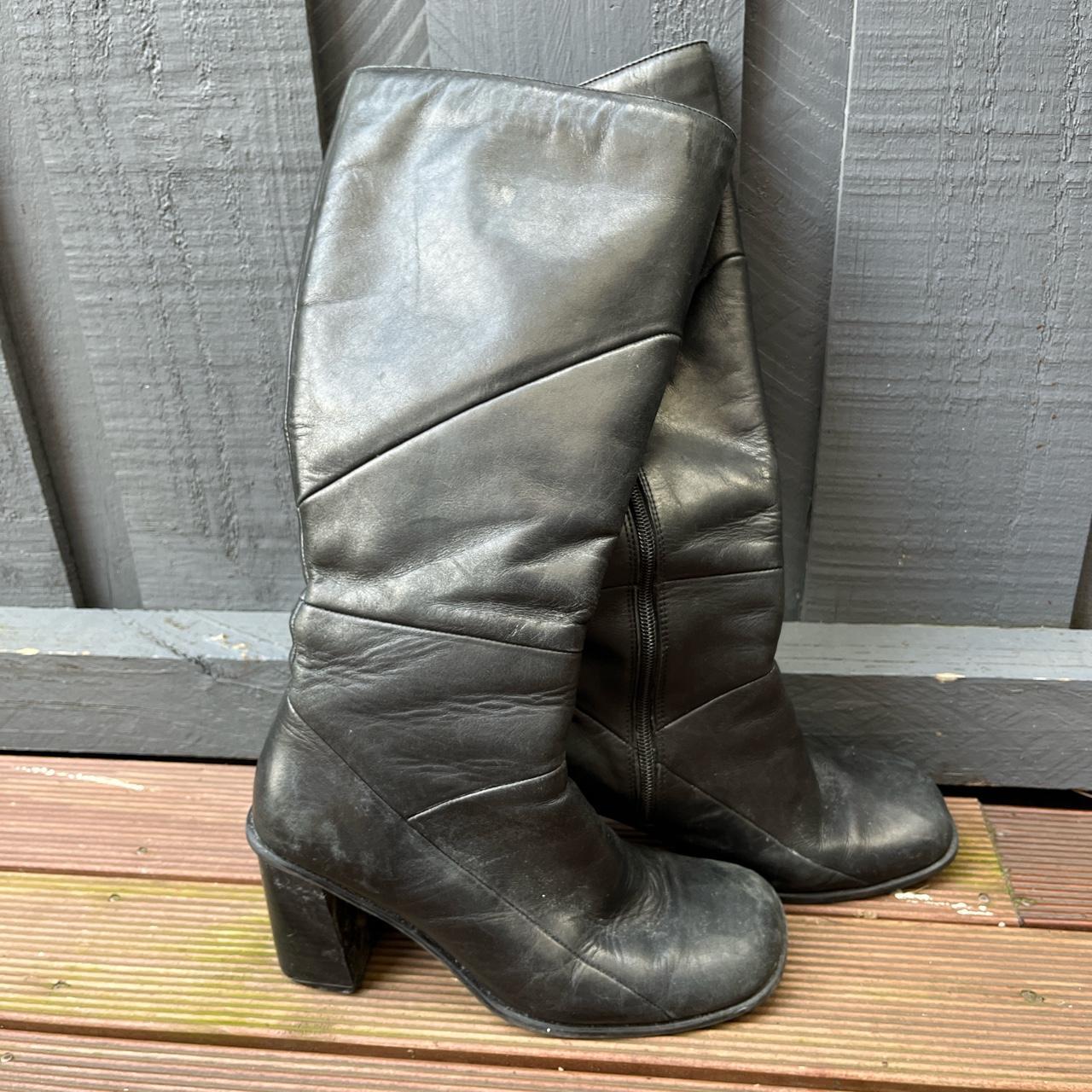 90s black leather boot, amazing pair just never wear... Depop