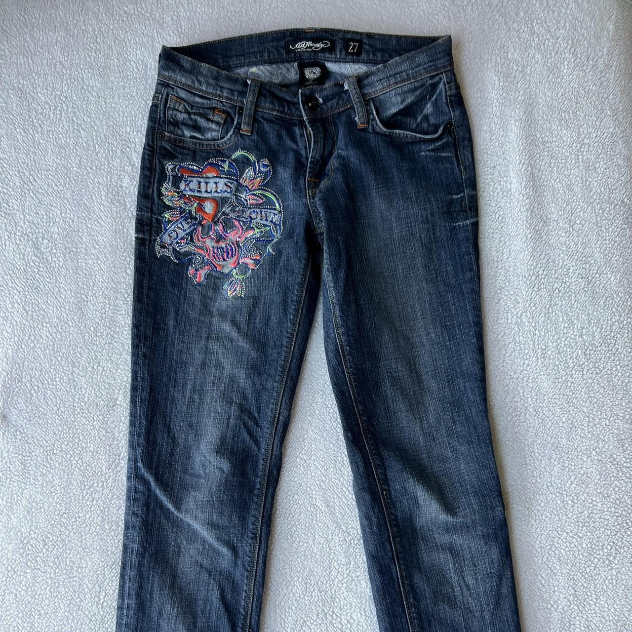 Christian audigier rhinestone top jeans