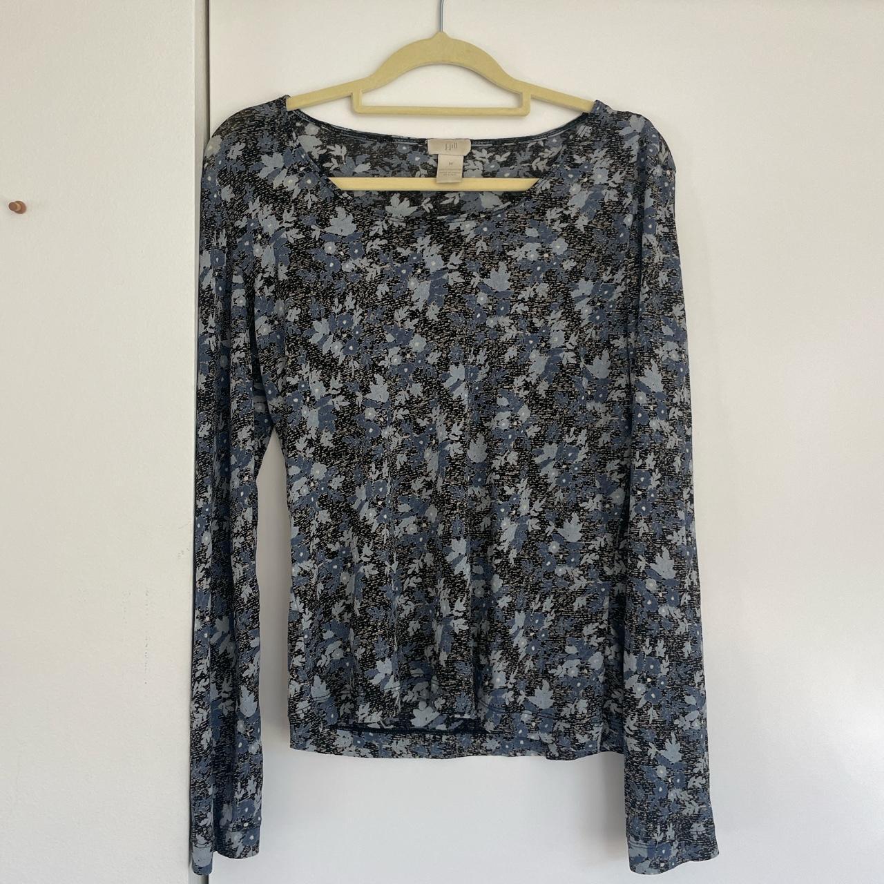 J. Jill Women's Blue and Black Blouse | Depop