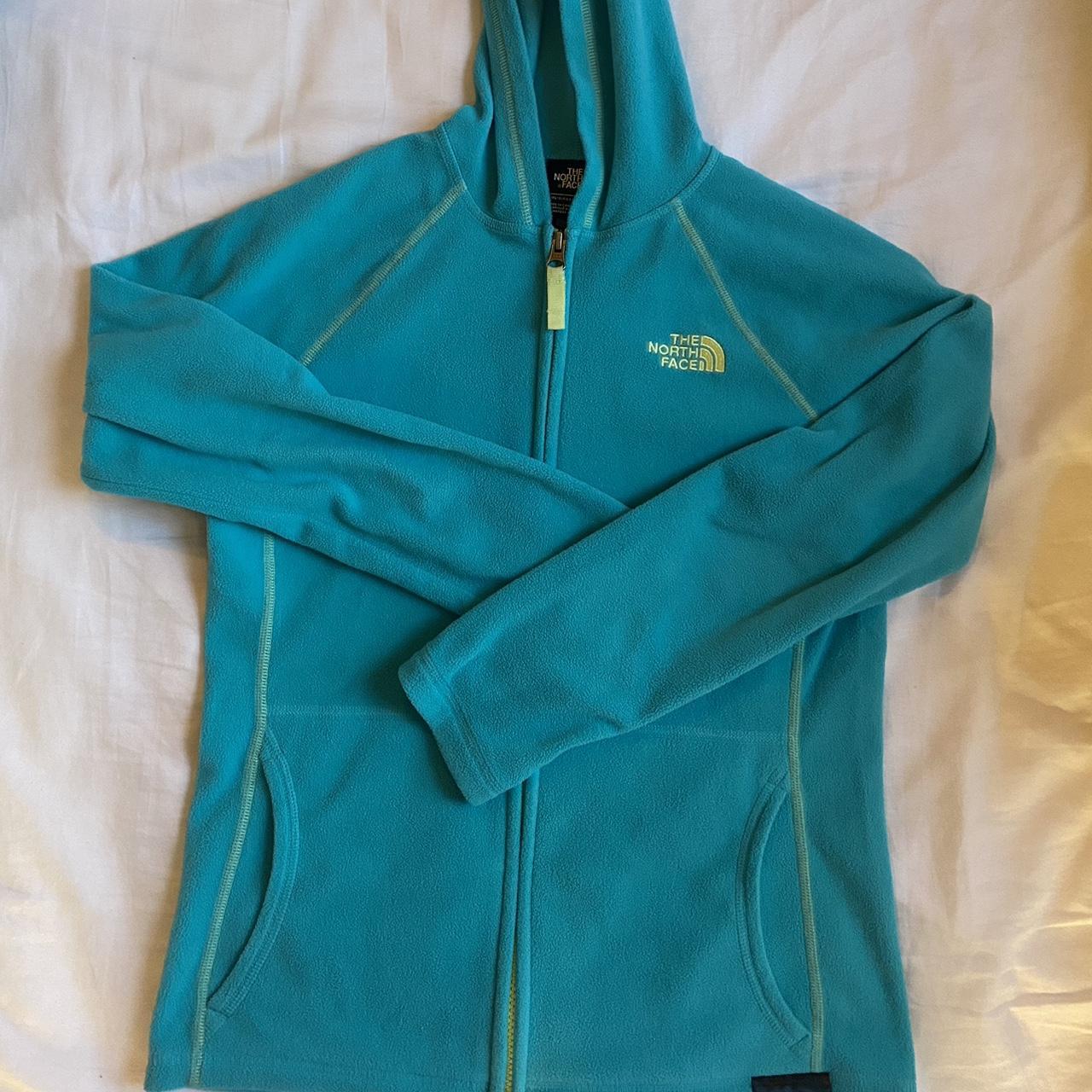 The North Face Women's Blue and Green Hoodie | Depop