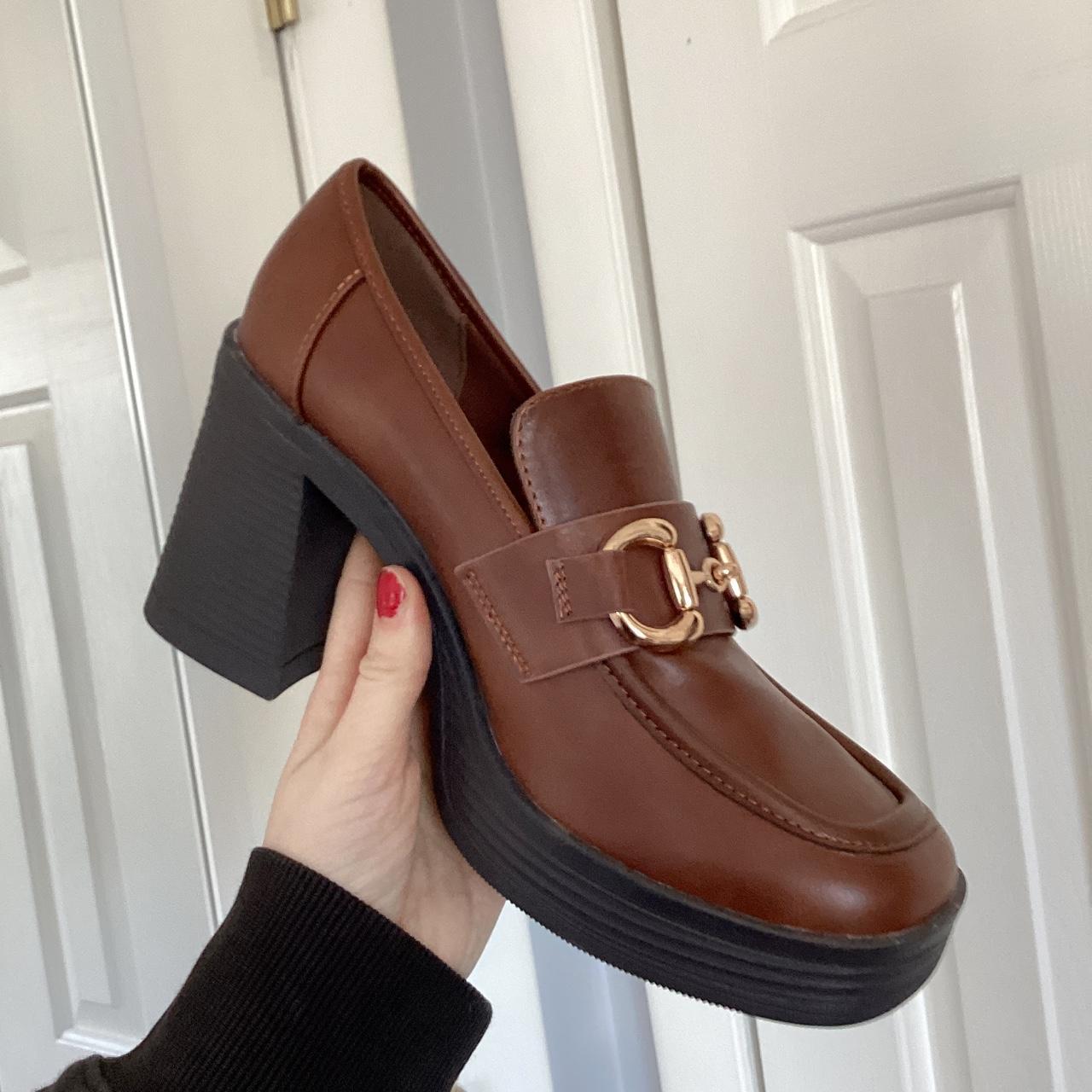 heeled loafers brown