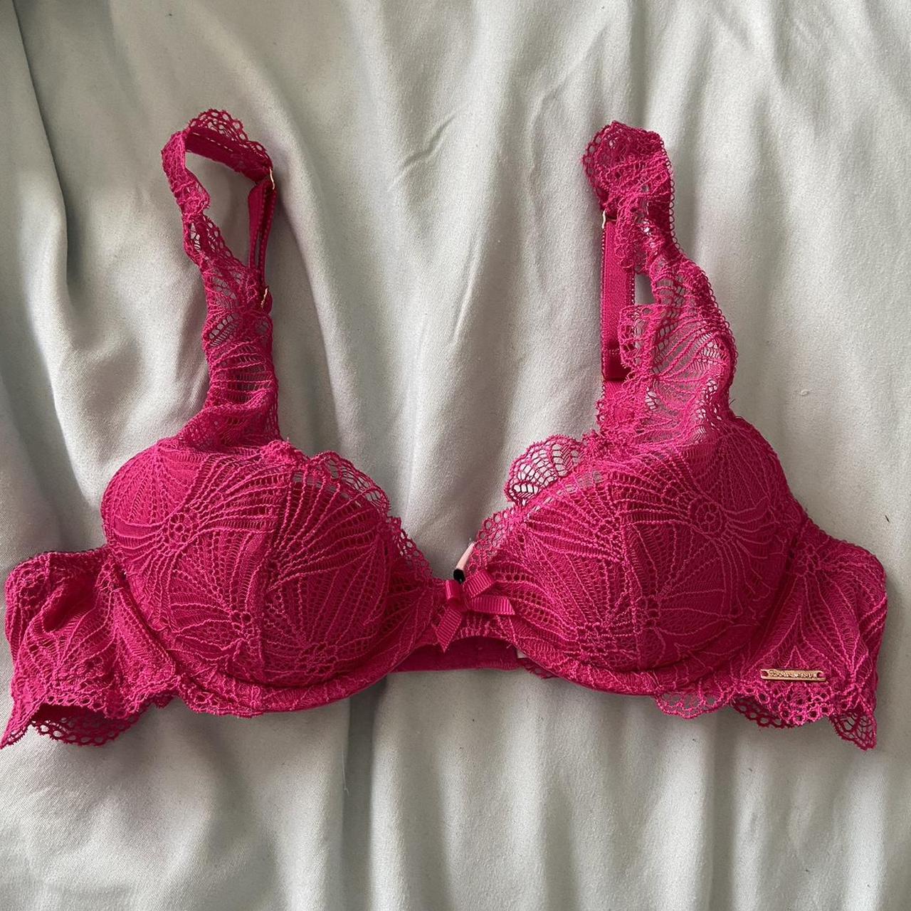 Boux Avenue hot pink lace bra Like new worn twice!... - Depop