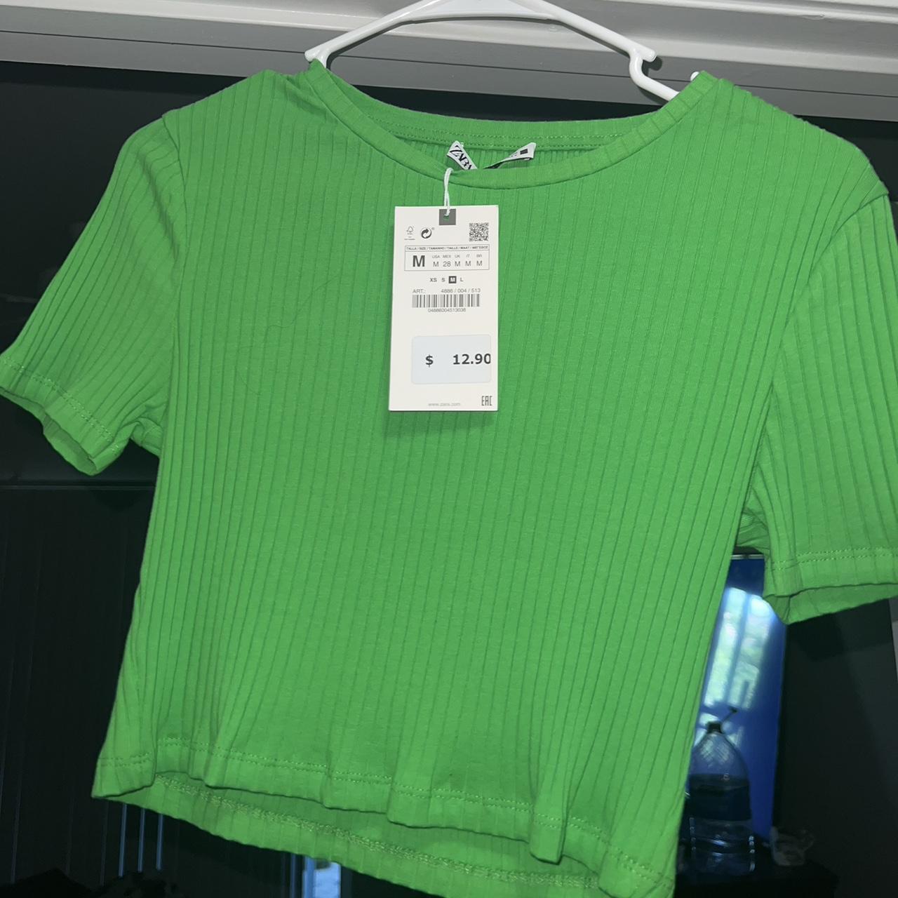 green ZARA crop top never worn stretchy - Depop