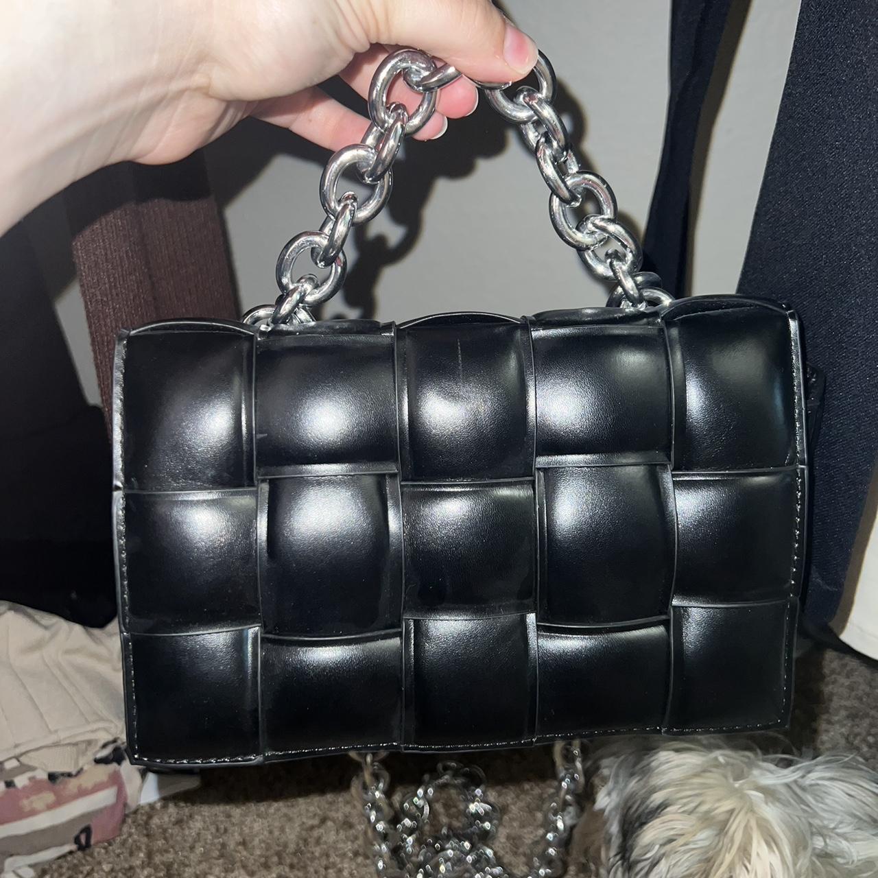 black quilted bag with silver chain Depop
