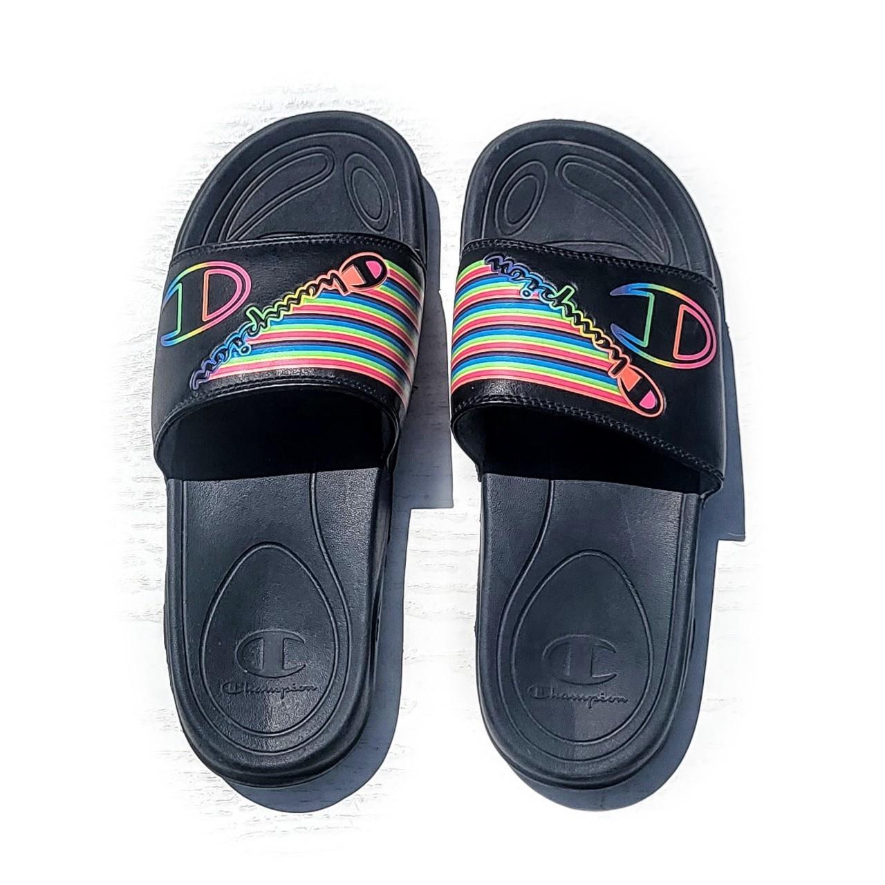 White rainbow hot sale champion slides