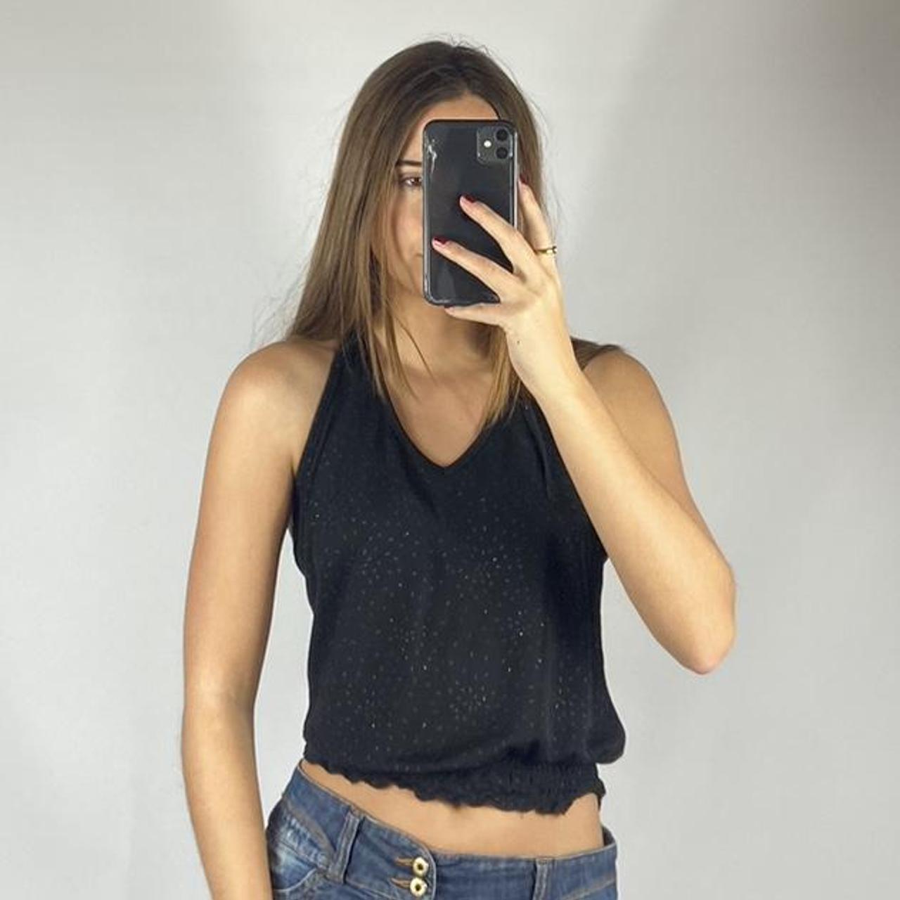 Black halter top with metallic flec in fabric In... - Depop
