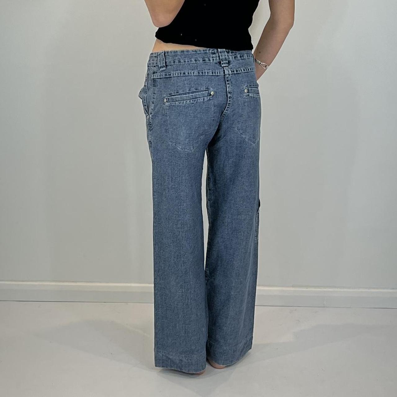 Mid wash low rise denim baggy jeans with cross hatch... Depop