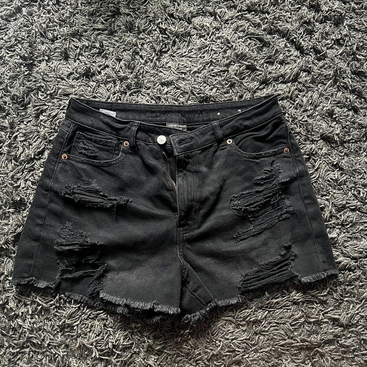 american eagle black distressed shorts