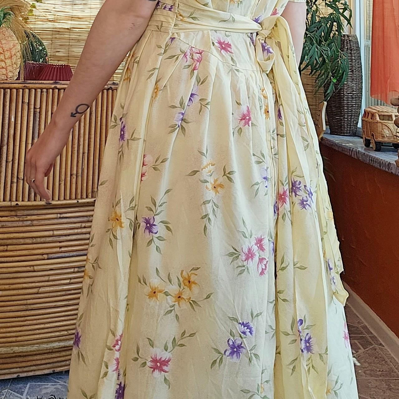 Women's Yellow and Purple Dress Depop