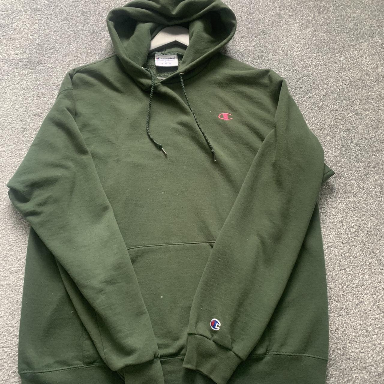 Men s Champion hoodie Khaki green and pink Great. Depop