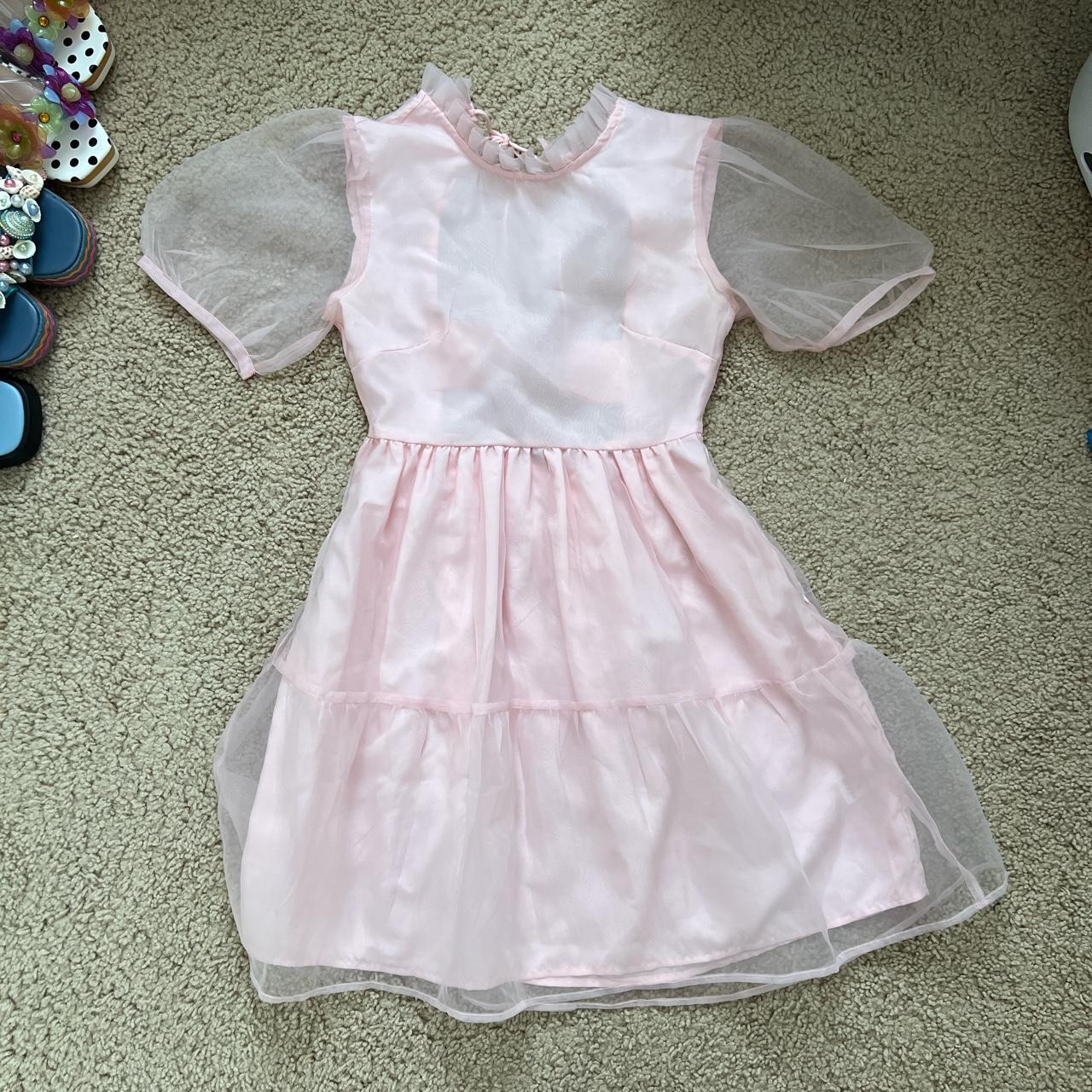 Pink fluffy dress, too small for me unfortunately,... Depop