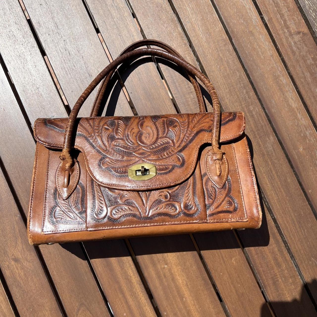 Vintage Leather Hand Tooled Floral Embossed Purse Hand Bag Western *Read |  eBay
