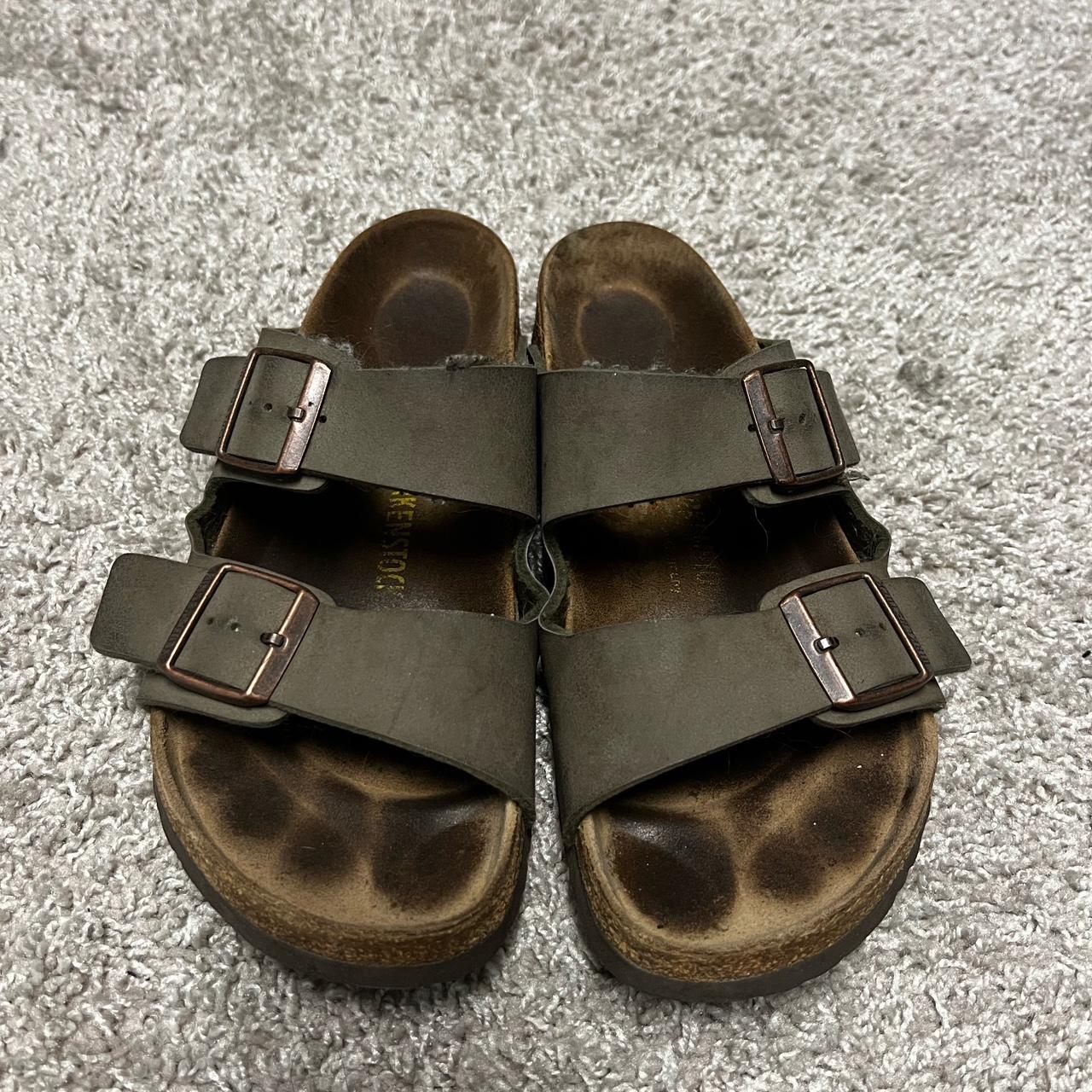 Worn Birkenstocks Olive Green. Used And Worn In But - Depop