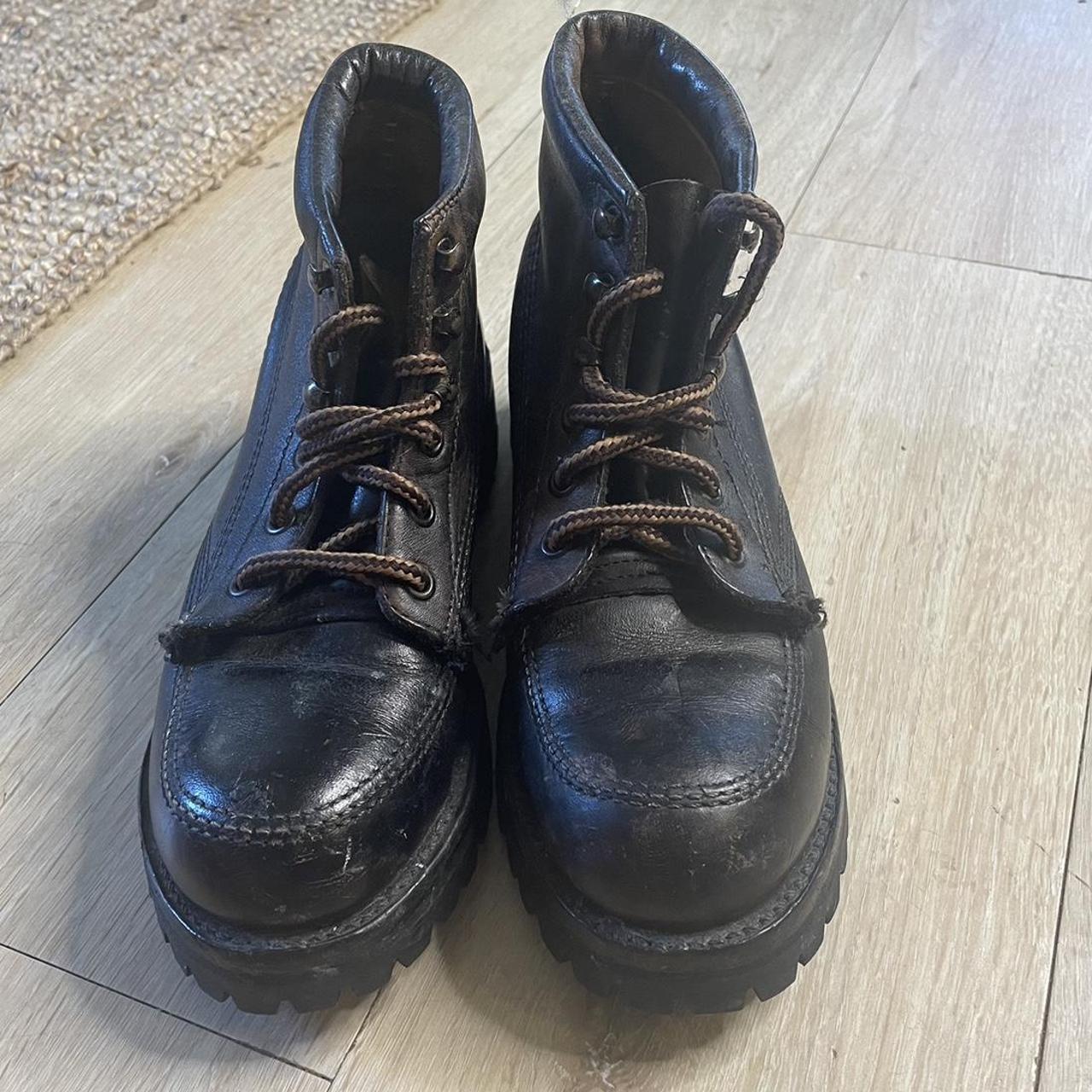 Vintage Vibram Brown Black Work/Hike Boots. Look... - Depop