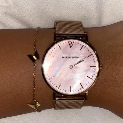 Paul Valentine Rose Gold Pink Seashell Mesh watch Depop