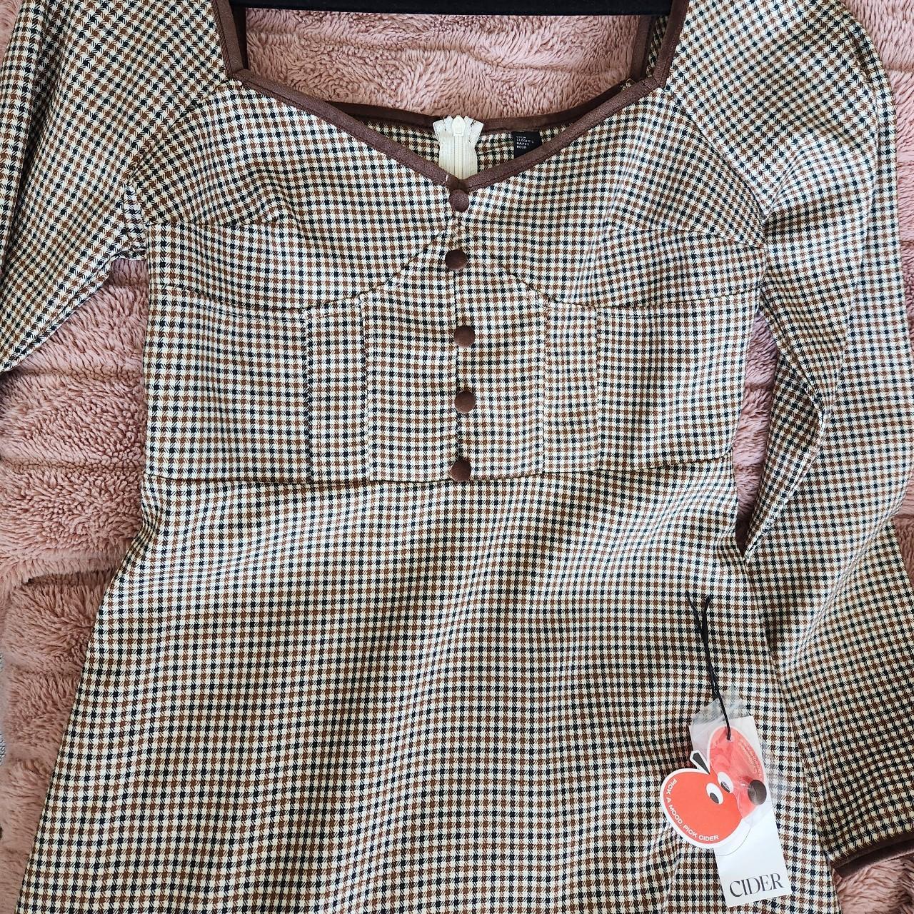 Cider Women's Brown and Cream Dress Depop