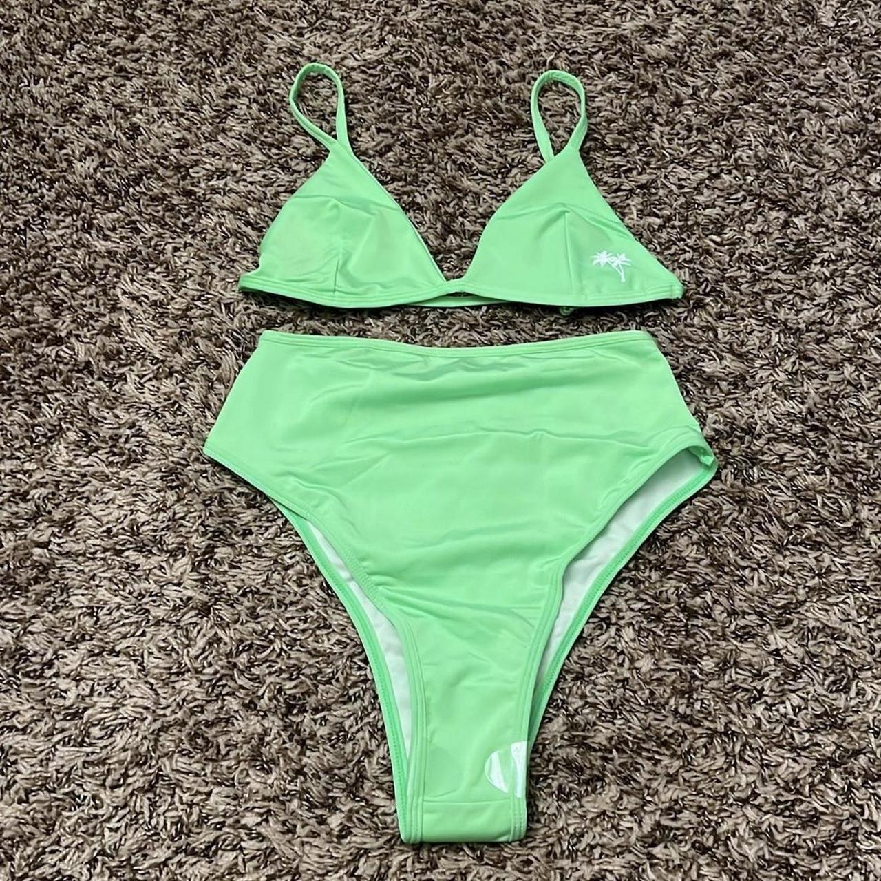 Lime Green High Waisted Bottom Bikini Set - New... - Depop