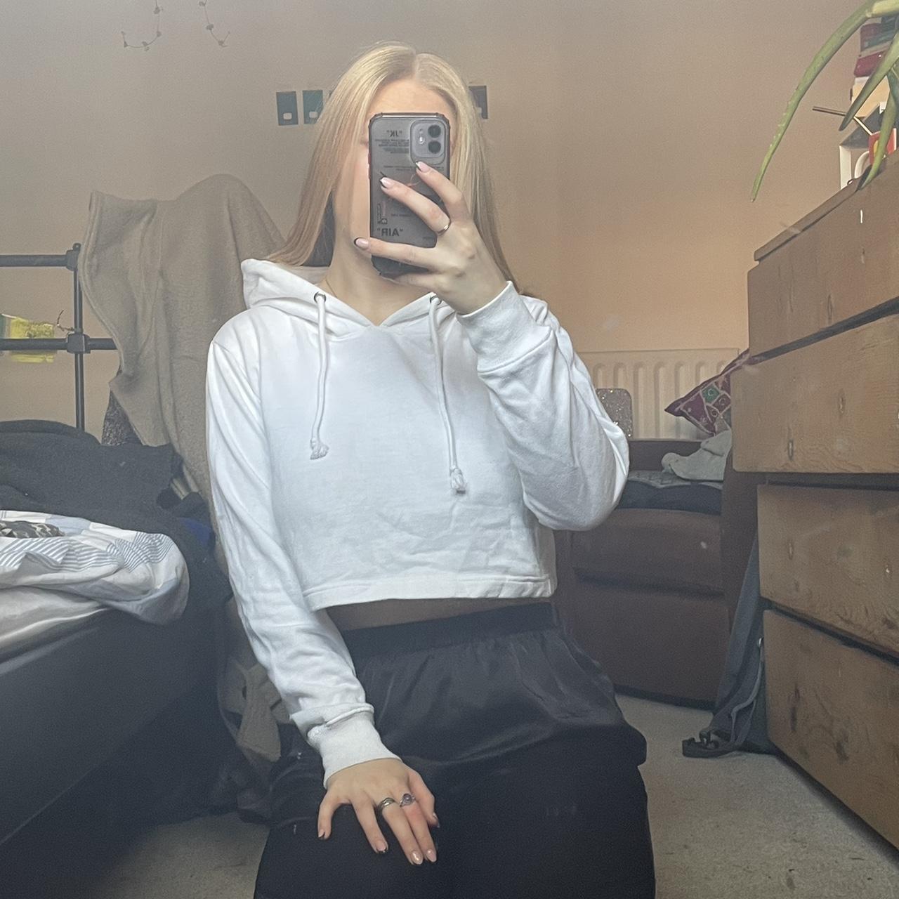 boohoo white cropped hoodie says size uk L on label... - Depop