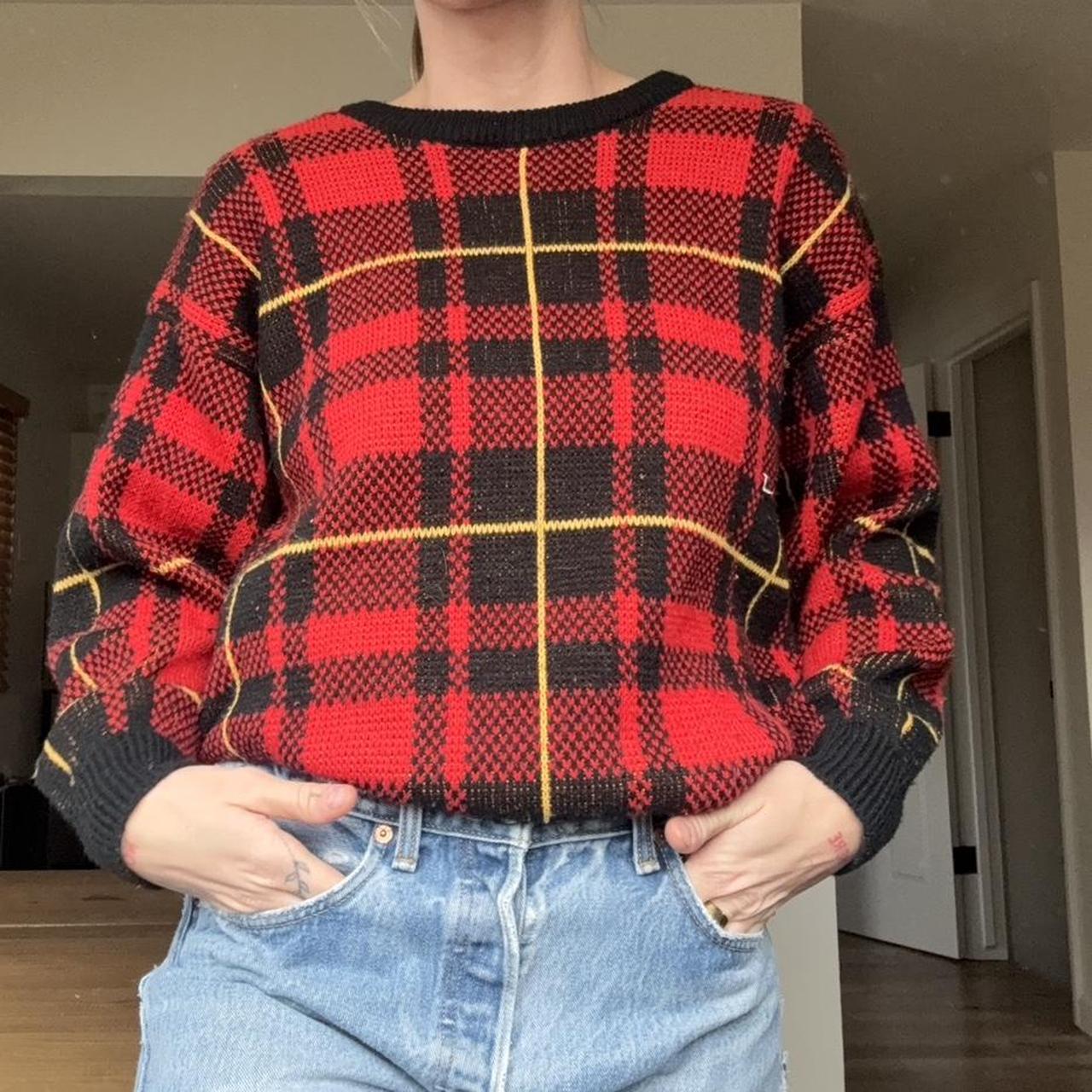 Women's Sweater - Red/Multi - L – Vintage plaid g… - image 4