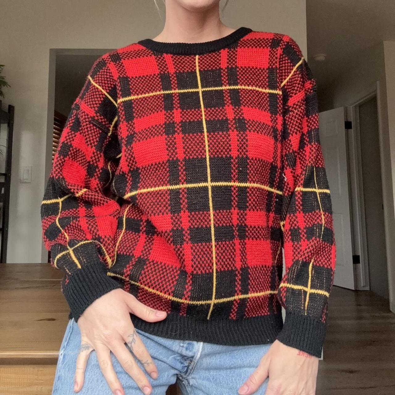 Women's Sweater - Red/Multi - L – Vintage plaid g… - image 2