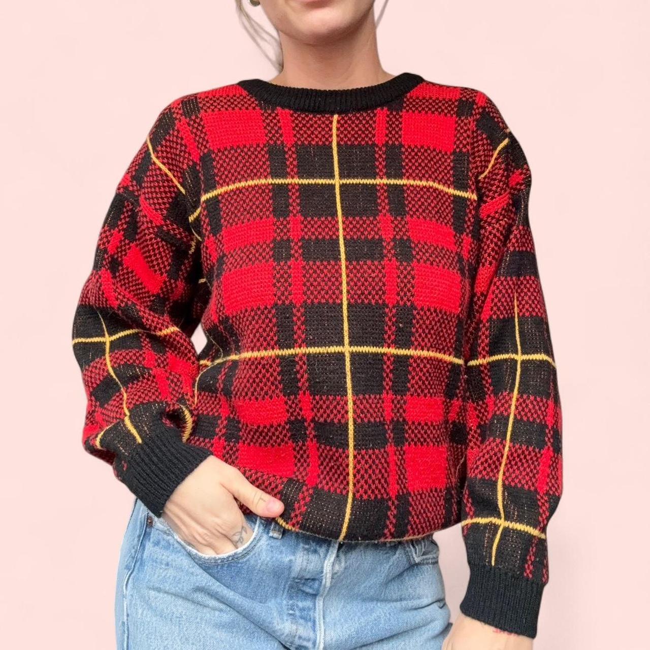 Women's Sweater - Red/Multi - L – Vintage plaid g… - image 1